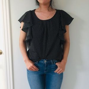 Iena polka dot ruffle cotton top.